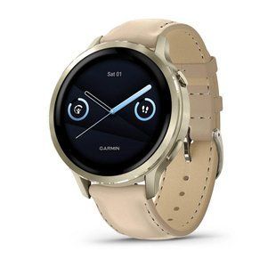 Смарт-часы Garmin Venu 4 41 мм лунное золото с силиконовым ремешком цвета кости и кожаным светло-песочным ремешком 010-03013-03 фото