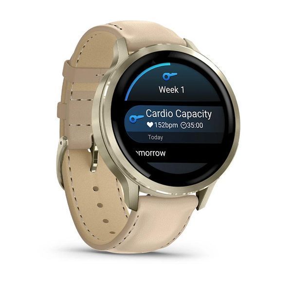 Смарт-часы Garmin Venu 4 41 мм лунное золото с силиконовым ремешком цвета кости и кожаным светло-песочным ремешком 010-03013-03 фото