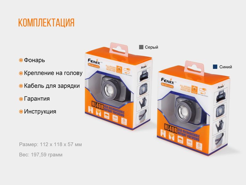 Ліхтар налобний Fenix HL40R Cree XP-LHIV2 LED сірий 44408 фото