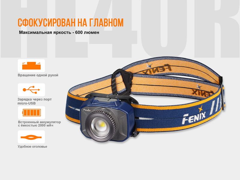 Ліхтар налобний Fenix HL40R Cree XP-LHIV2 LED сірий 44408 фото