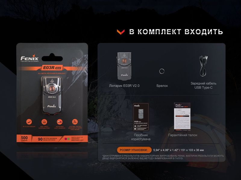 Ліхтар наключний Fenix E03R V2.0, сірий 62725 фото