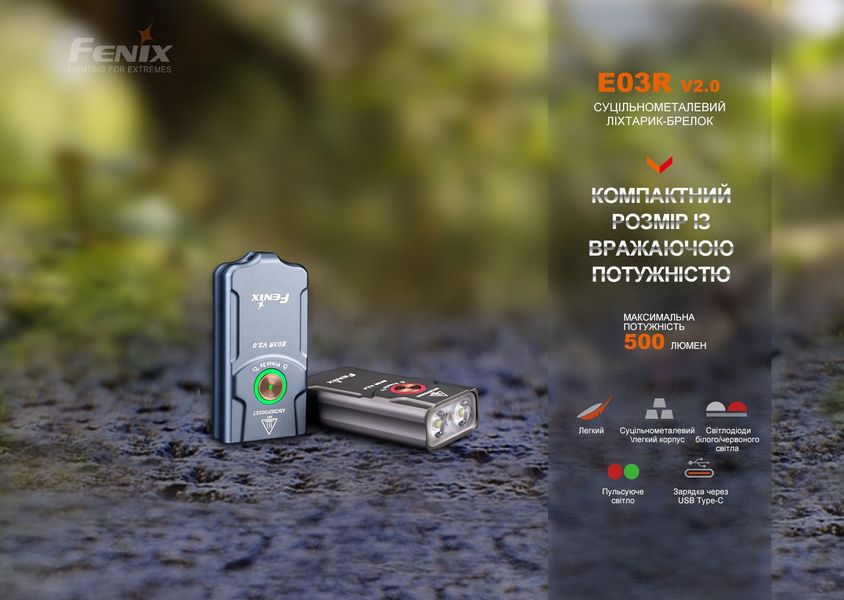 Ліхтар наключний Fenix E03R V2.0, сірий 62725 фото