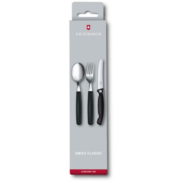 Набор кухонный Victorinox SwissClassic Table Set 3шт з чорн. ручкою (складаний ніж, виделка, ложка) Vx67192.F3 фото