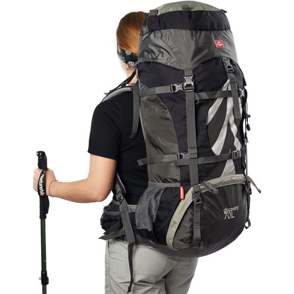 Рюкзак туристичний Naturehike NH70B070-B, 70 л + 5 л, чорно-сірий 57477 фото