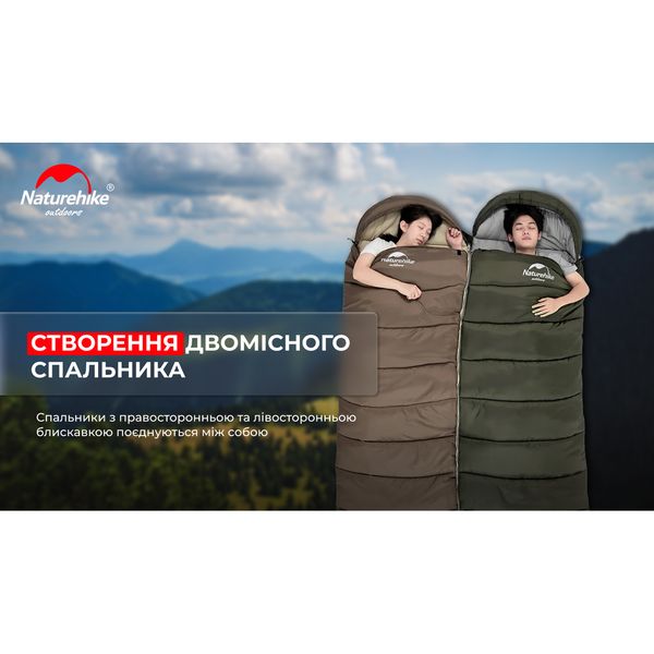 Спальник з капюшоном Naturehike U350 NH20MSD07, (1°C), лівий, зелений 58143 фото