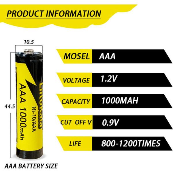 Акумулятор LiitoKala Ni-10/AAA 1.2V AAA 1000mAh battery 66133 фото