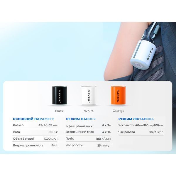 Насос-ліхтар кемпінговий Flextail Tiny Pump 2X, білий TNP2X фото